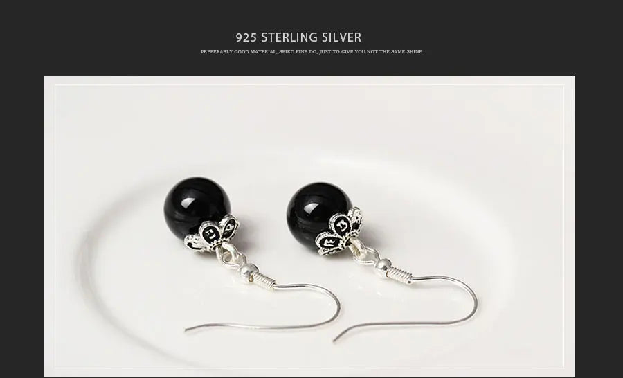 Natural Lapis Agate Drop Earrings Vintage Jewelry 925 Sterling Silver