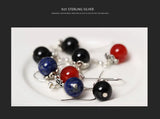 Natural Lapis Agate Drop Earrings Vintage Jewelry 925 Sterling Silver