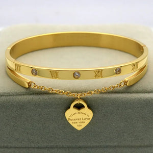 Rose Stainless Steel Heart Bracelet for Women