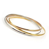 3 Smooth Wedding Bangle Set & Rose Silver Wire Bracelet