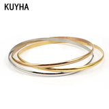3 Smooth Wedding Bangle Set & Rose Silver Wire Bracelet