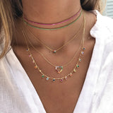 2mm Rainbow CZ Necklace Red CZ Tennis Chain Choker Silver Women Jewelry