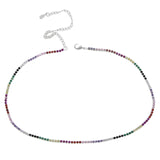 2mm Rainbow CZ Necklace Red CZ Tennis Chain Choker Silver Women Jewelry