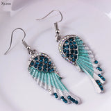 Angel Wings Feather Crystal Earrings Antique Women Jewelry