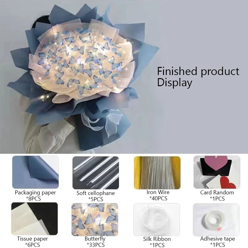 3 Colors Butterfly Bouquets Material Set With Light String DIY Wedding Decor