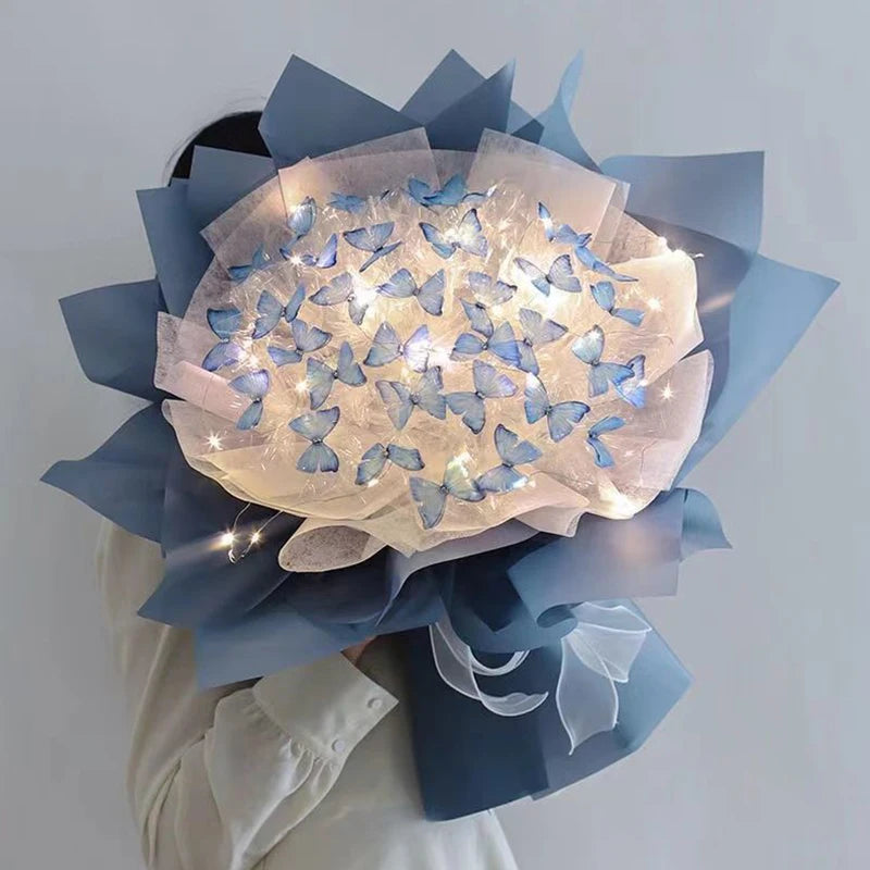 3 Colors Butterfly Bouquets Material Set With Light String DIY Wedding Decor