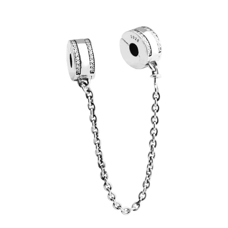 3 Clear CZ Signature Clip Beads for DIY Bracelets Safety Chain 925 Silver