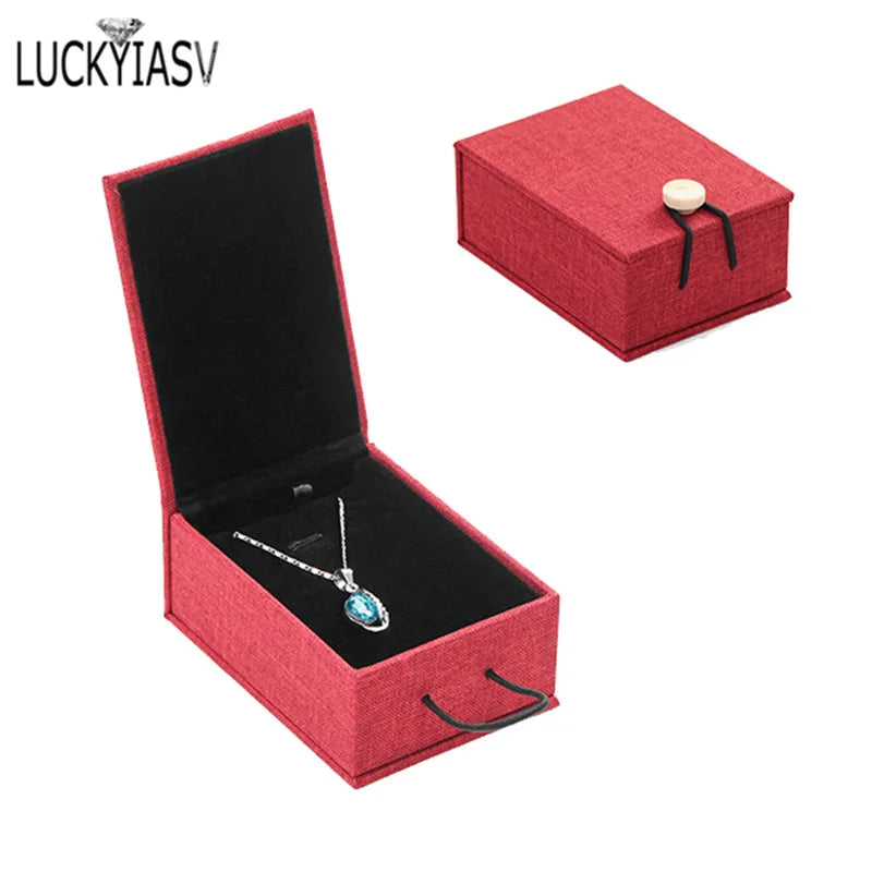 Retro Linen Pendant Box Flax Calligraphy Earring Necklace Storage