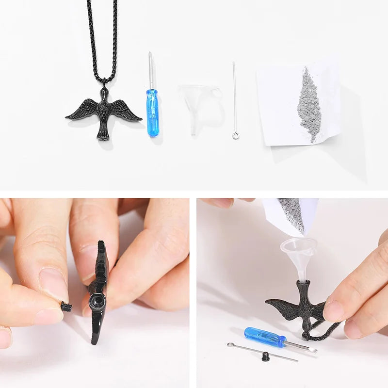 3 Colors Angel Wing Cremation Necklace Pendant Ashes Holder Memorial Jewelry