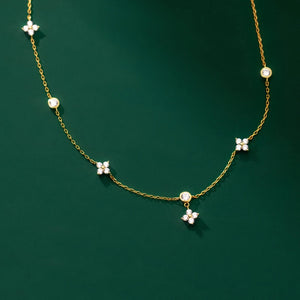Vintage 925 Silver CZ Clover Choker Necklace Women Girls Jewelry