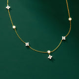 Vintage 925 Silver CZ Clover Choker Necklace Women Girls Jewelry
