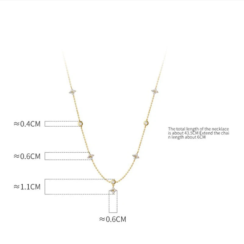 Vintage 925 Silver CZ Clover Choker Necklace Women Girls Jewelry