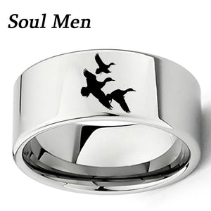 Flying Ducks Landscape 11mm Tungsten Carbide Ring Size 7 - 13