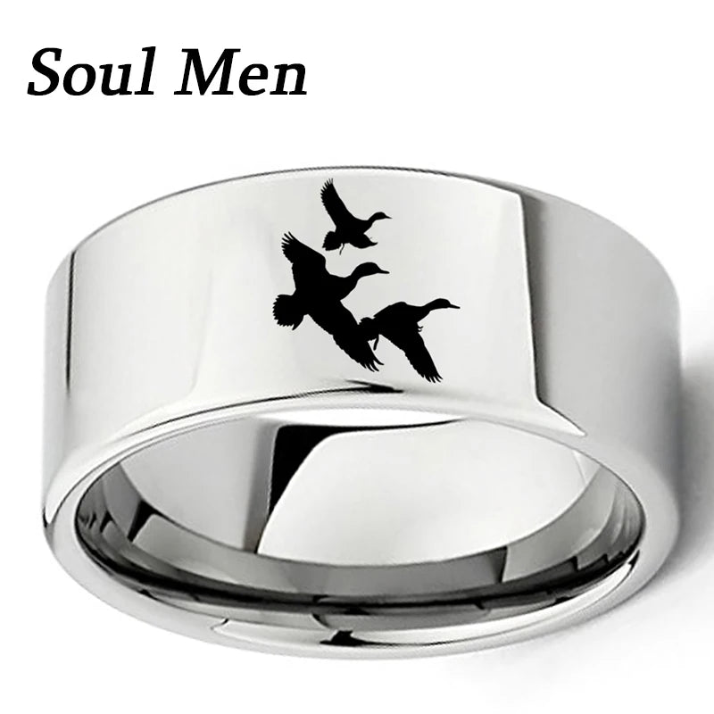 Flying Ducks Landscape 11mm Tungsten Carbide Ring Size 7 - 13