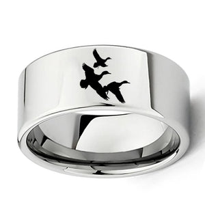 Flying Ducks Landscape 11mm Tungsten Carbide Ring Size 7 - 13