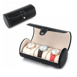 3 Grids Cylindrical PU Watch Storage Box Organizer BOX