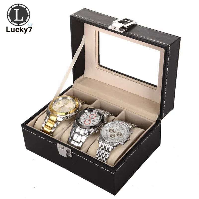 3 Grids Watch Organizer Display Box with Soft Leather Pillows