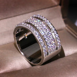 3 Layer CZ Silver Jewelry Cubic Zircon Crystal Engagement Wedding Rings