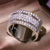 3 Layer CZ Silver Jewelry Cubic Zircon Crystal Engagement Wedding Rings