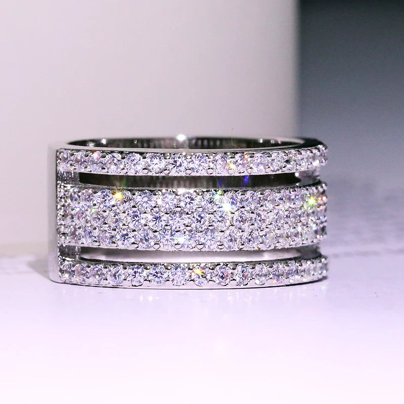 3 Layer CZ Silver Jewelry Cubic Zircon Crystal Engagement Wedding Rings