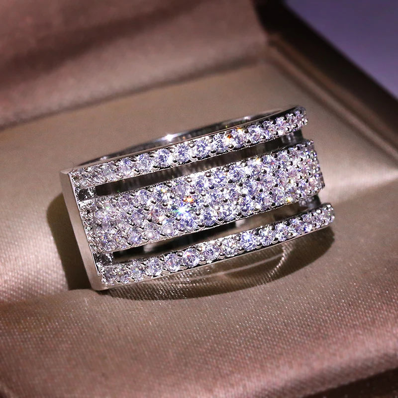 3 Layer CZ Silver Jewelry Cubic Zircon Crystal Engagement Wedding Rings