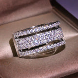 3 Layer CZ Silver Jewelry Cubic Zircon Crystal Engagement Wedding Rings