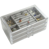 Compact 3-Layer Jewelry Box Organizer Velvet Soft Drawer Style