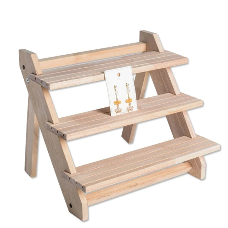3-Layer Jewelry Display Tray Solid Wood Holder
