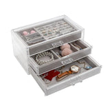 3 Layer Jewelry Storage Box Organizer Compact Large Capacity Drawer Jewelry Case