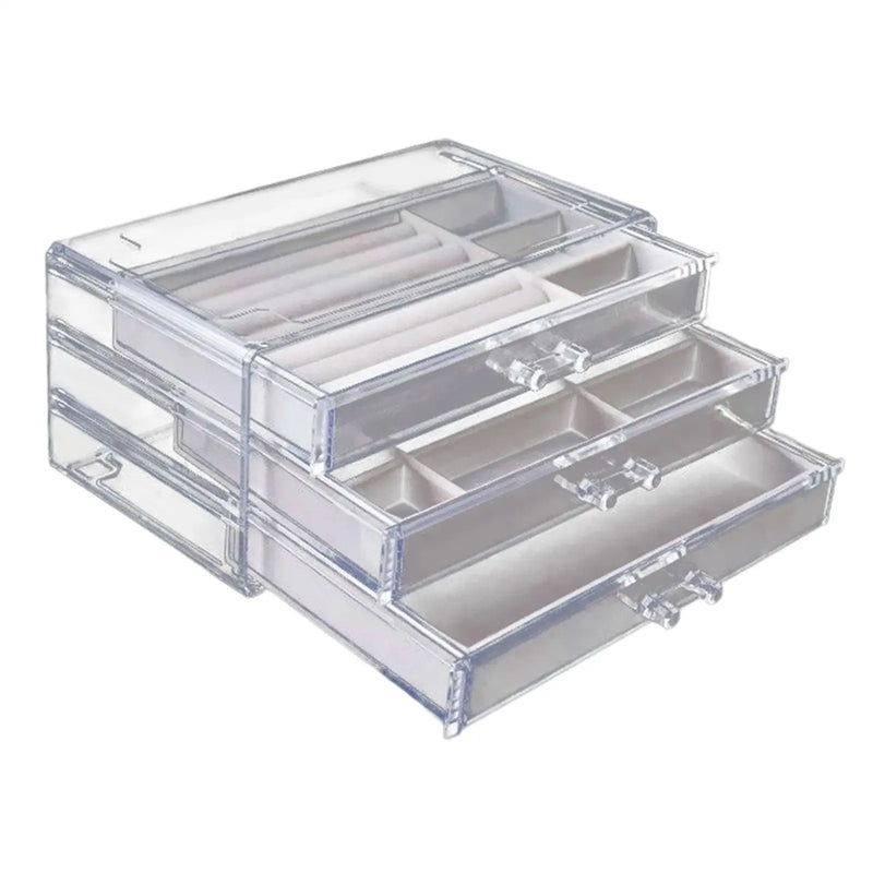 3 Layer Jewelry Storage Box Organizer Compact Large Capacity Drawer Jewelry Case