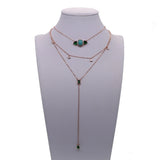 925 Silver Necklace Square Triangle Oval Turquoises CZ Layer Pendents