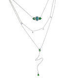 925 Silver Necklace Square Triangle Oval Turquoises CZ Layer Pendents