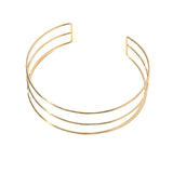 3-Layer Silver Metal Torques Choker Necklace for Women