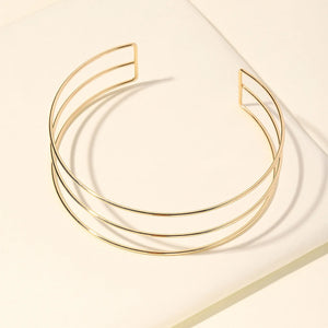 3-Layer Silver Metal Torques Choker Necklace for Women