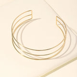 3-Layer Silver Metal Torques Choker Necklace for Women