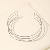 3-Layer Silver Metal Torques Choker Necklace for Women