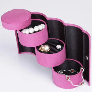 3 Layers Jewelry Boxes Display Cylinder Organizer Flannel Round Portable