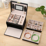 Leather Jewelry Organizer Double Drawer Earring Ring Bracelet Holder