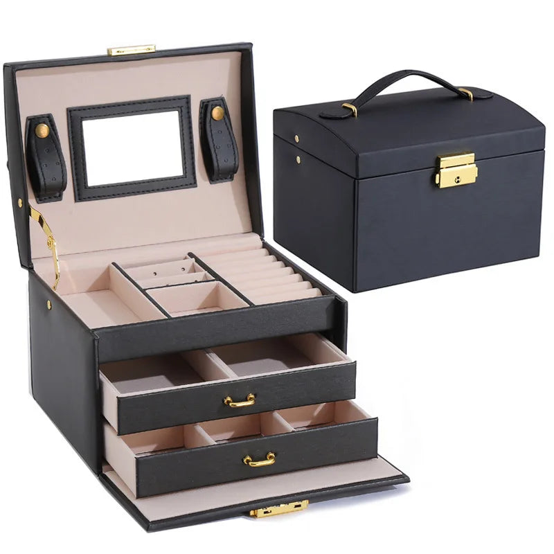 Leather Jewelry Organizer Double Drawer Earring Ring Bracelet Holder