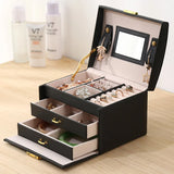 Leather Jewelry Organizer Double Drawer Earring Ring Bracelet Holder