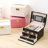 Leather Jewelry Organizer Double Drawer Earring Ring Bracelet Holder