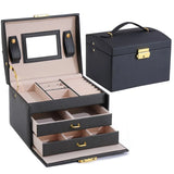 Leather Jewelry Organizer Double Drawer Earring Ring Bracelet Holder