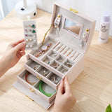 Leather Jewelry Organizer Double Drawer Earring Ring Bracelet Holder