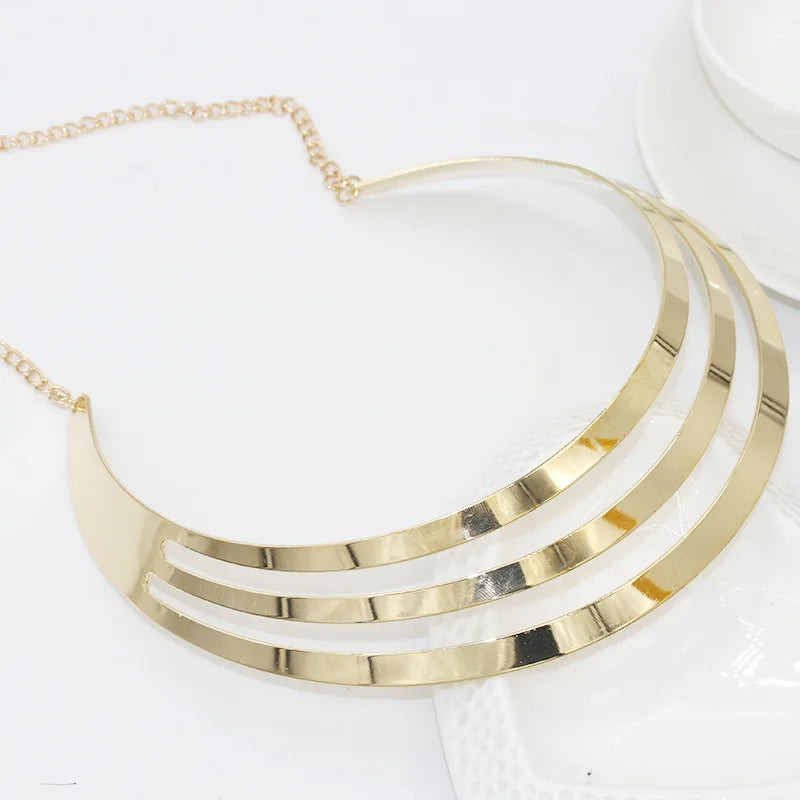 3-Layer Silver Plated Golden Punk Necklace for Women