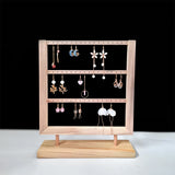 3-Layer Retro Earrings Storage Rack Solid Wood Stand
