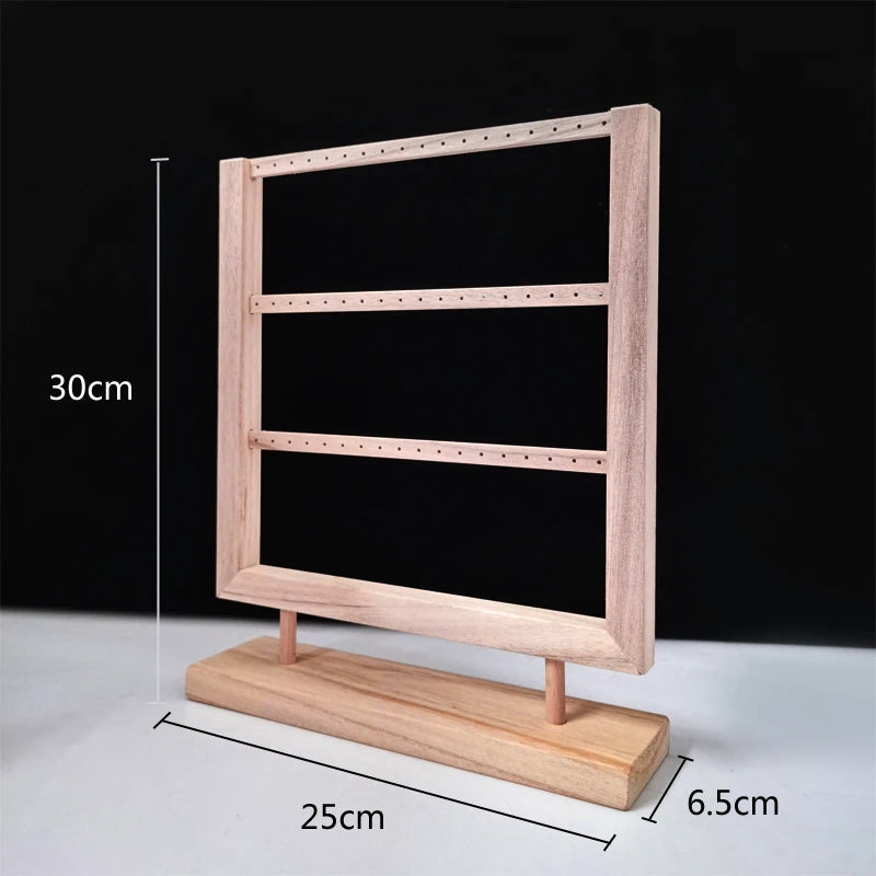 3-Layer Retro Earrings Storage Rack Solid Wood Stand
