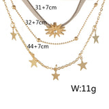 3-Layer Necklace Set Sun Star Pendant Round Bead Chain Choker for Women