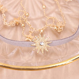 3-Layer Necklace Set Sun Star Pendant Round Bead Chain Choker for Women