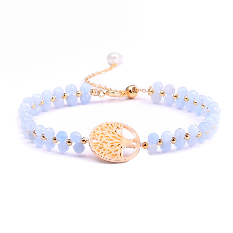 Natural Aquamarine Tree Of Life Charm Bracelet for Women
