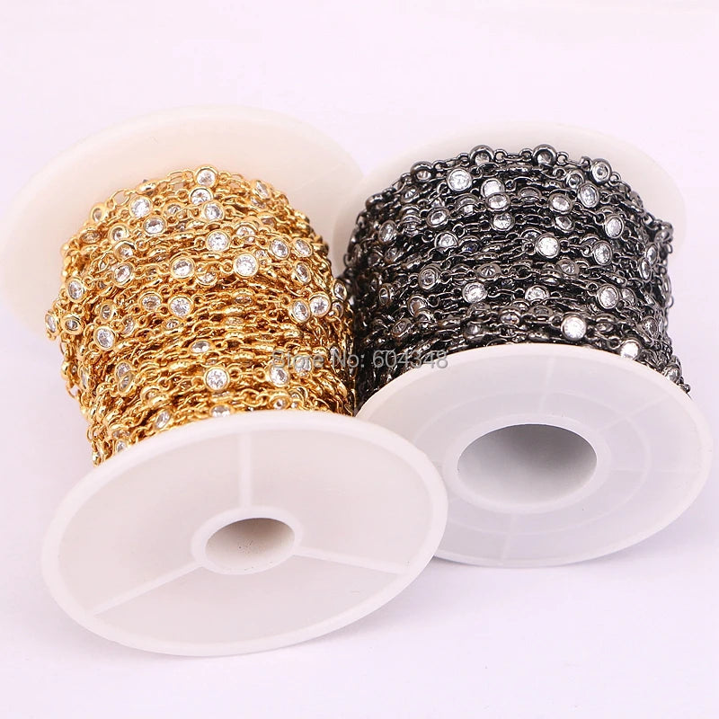3M ZYZ177-8951 CZ Round Faceted Bead Rosary Chain Metal Wire Wrapped Links